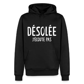 Désolée J'écoute Pas - Sweat à capuche Premium bio Homme - noir - Devant - Nico (187cm)
