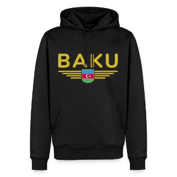 Baku T-Shirt – Für Fans der Hauptstadt - Männer Premium Bio Hoodie - Schwarz - Vorne - Nico (187cm)