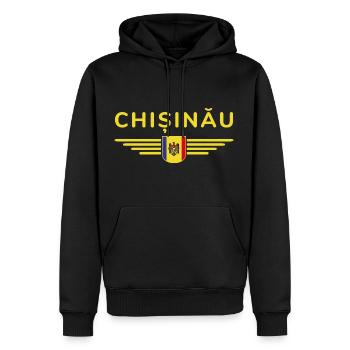 T-shirt Chișinău – L’amour de la capitale - Sweat à capuche Premium bio Homme - noir - Devant - Nico (187cm)
