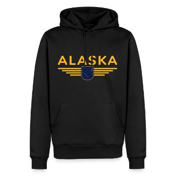 Alaska Fan T-Shirt – USA-Style - Männer Premium Bio Hoodie - Schwarz - Vorne - Nico (187cm)