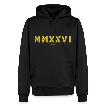 Chiffre romain année de naissance Fabriqué en 2026 - Sweat à capuche Premium bio Homme - noir - Devant - Nico (187cm)