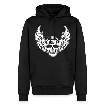 biker skull wings - Sweat à capuche Premium bio Homme - noir - Devant - Nico (187cm)