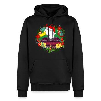 Ugly Christmas Ente in Weihnachtspulli mit Hut - Männer Premium Bio Hoodie - Schwarz - Vorne - Nico (187cm)