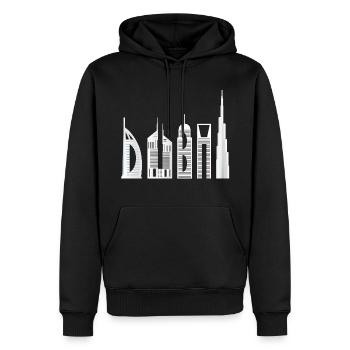 Typographie de bâtiment célèbre souvenir de Dubai skyline - Sweat à capuche Premium bio Homme - noir - Devant - Nico (187cm)