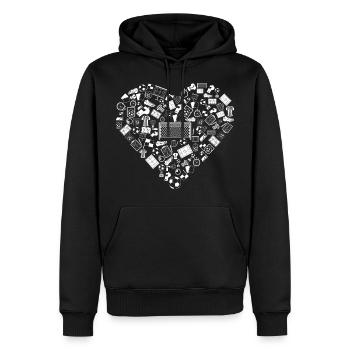 J'aime le football | Stade de sports de balle - Sweat à capuche Premium bio Homme - noir - Devant - Nico (187cm)