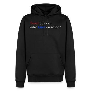 Tankst du noch oder lädst du schon? | Elektro Auto - Männer Premium Bio Hoodie - Schwarz - Vorne - Nico (187cm)