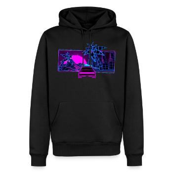 Retrowave sports car palm trees Vaporwave 80s - Men’s Premium Organic Hoodie - black - Front - Nico (187cm)