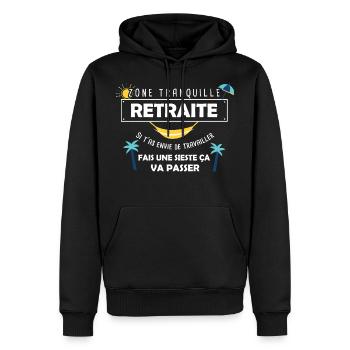 Retraite Été Vacances / Retraité - Retraitée - Sweat à capuche Premium bio Homme - noir - Devant - Nico (187cm)
