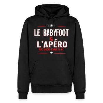 Babyfoot et apéro - Sweat à capuche Premium bio Homme - noir - Devant - Nico (187cm)
