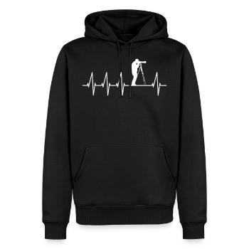 Photographe avec appareil photo trépied sur le battement du cœur - Sweat à capuche Premium bio Homme - noir - Devant - Nico (187cm)