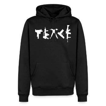 PEACE Waffen Typografie Street Art - Männer Premium Bio Hoodie - Schwarz - Vorne - Nico (187cm)