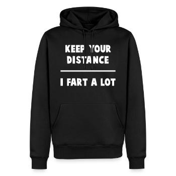 Keep your distance. I fart a lot. - Men’s Premium Organic Hoodie - black - Front - Nico (187cm)