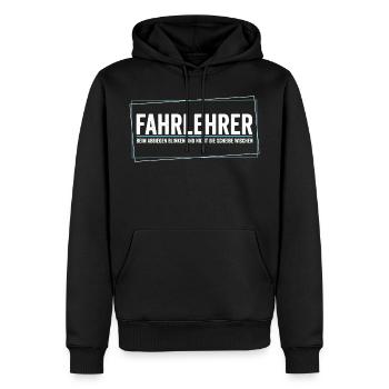Fahrlehrer - Beim Abbiegen blinken nicht wischen - Männer Premium Bio Hoodie - Schwarz - Vorne - Nico (187cm)