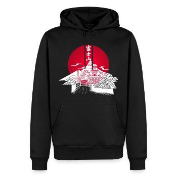 Paysage japonais blanc et soleil rouge - Sweat à capuche Premium bio Homme - noir - Devant - Nico (187cm)