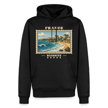 Frankreich Biarritz Vintage Reisemarke - Männer Premium Bio Hoodie - Schwarz - Vorne - Nico (187cm)