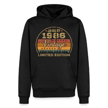 Les légendes sont nées en janvier 1986,Janvier 1986 - Sweat à capuche Premium bio Homme - noir - Devant - Nico (187cm)