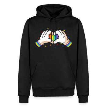 CSD LGBT Hände formen Regenbogen Herz Pride - Männer Premium Bio Hoodie - Schwarz - Vorne - Nico (187cm)
