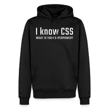Je connais CSS - Sweat à capuche Premium bio Homme - noir - Devant - Nico (187cm)