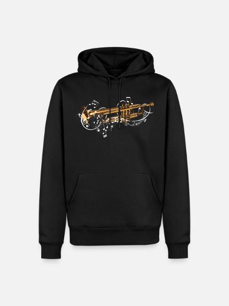Music with trumpet as wind instrument and sheet music - Men’s Premium Organic Hoodie - black