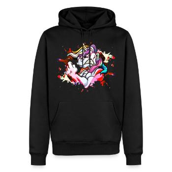Licorne Muscles Forts Fitness Musculation Coloré - Sweat à capuche Premium bio Homme - noir - Devant - Nico (187cm)
