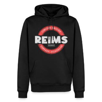 Reims France City Skyline Accueil Amour - Sweat à capuche Premium bio Homme - noir - Devant - Nico (187cm)