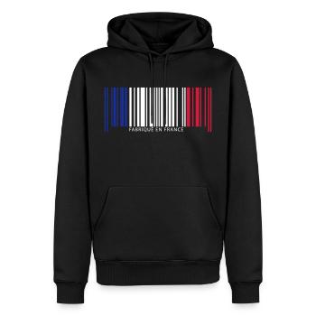 Code barre france - Sweat à capuche Premium bio Homme - noir - Devant - Nico (187cm)