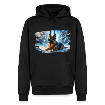 Deutscher Schäferhund in einer magischen Winterlandschaft - Männer Premium Bio Hoodie - Schwarz - Vorne - Nico (187cm)