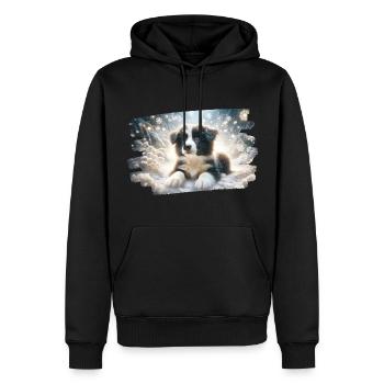 Rêve d’hiver avec chiot border colly dans la neige - Sweat à capuche Premium bio Homme - noir - Devant - Nico (187cm)