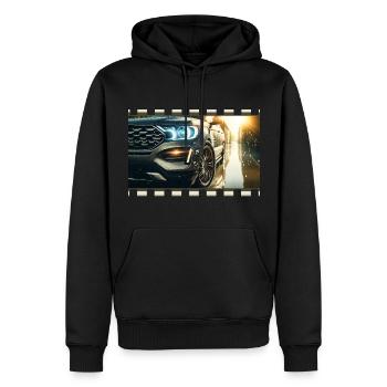 Eleganz im Detail – Modernes Auto in regnerischer Umgebung - Männer Premium Bio Hoodie - Schwarz - Vorne - Nico (187cm)