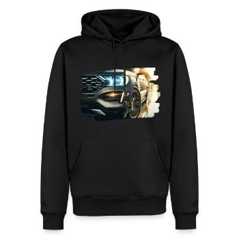 Modern luxury car in the rain reflection - Men’s Premium Organic Hoodie - black - Front - Nico (187cm)