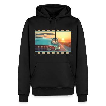 Cabriolet rétro dans un coucher de soleil cinématographique - Sweat à capuche Premium bio Homme - noir - Devant - Nico (187cm)