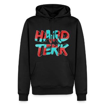 HardTekk 3D Schriftzug 004 - Männer Premium Bio Hoodie - Schwarz - Vorne - Nico (187cm)