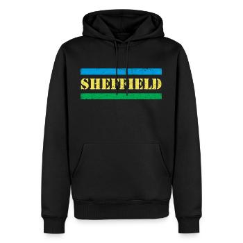 Sheffield - Männer Premium Bio Hoodie - Schwarz - Vorne - Nico (187cm)