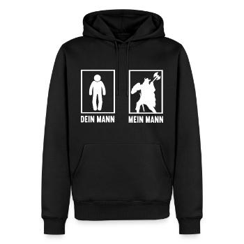 Dein Mann Mein Mann Wikinger Krieger Nordmann Axt - Männer Premium Bio Hoodie - Schwarz - Vorne - Nico (187cm)