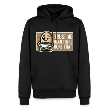 GLAUB MIR, BOHNE, DAS GETAN - Männer Premium Bio Hoodie - Schwarz - Vorne - Nico (187cm)