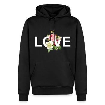 Amour - Sweat à capuche Premium bio Homme - noir - Devant - Nico (187cm)