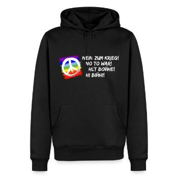 NEIN ZUM KRIEG! NO TO WAR! НЕТ ВОЙНЕ! НІ ВІЙНІ! - Männer Premium Bio Hoodie - Schwarz - Vorne - Nico (187cm)