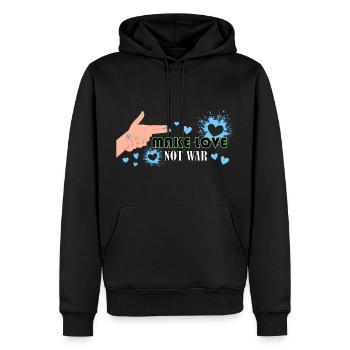 Make Love Not War, Frieden, Peace - Männer Premium Bio Hoodie - Schwarz - Vorne - Nico (187cm)