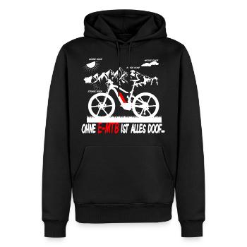 Ohne e-MTB ist alles doof weiß - Männer Premium Bio Hoodie - Schwarz - Vorne - Nico (187cm)