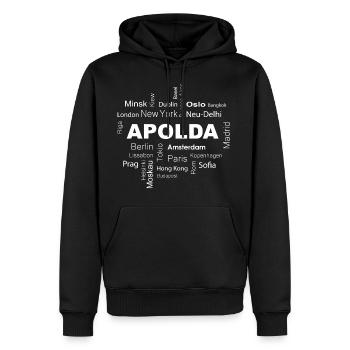 New York - Berlin - Apolda - Männer Premium Bio Hoodie - Schwarz - Vorne - Nico (187cm)