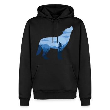 Loup hurlant à la pleine lune | Cadeau silhouette - Sweat à capuche Premium bio Homme - noir - Devant - Nico (187cm)