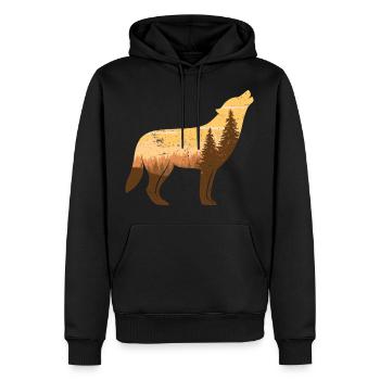 Loup hurlant à la pleine lune | Cadeau silhouette - Sweat à capuche Premium bio Homme - noir - Devant - Nico (187cm)