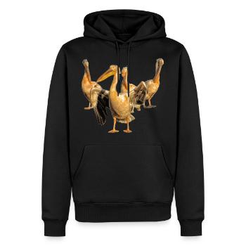 Four pink pelicans in a group - Men’s Premium Organic Hoodie - black - Front - Nico (187cm)