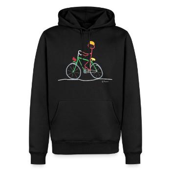 Fahrrad Strichmännnchen, Mountainbike Natur Sport - Männer Premium Bio Hoodie - Schwarz - Vorne - Nico (187cm)