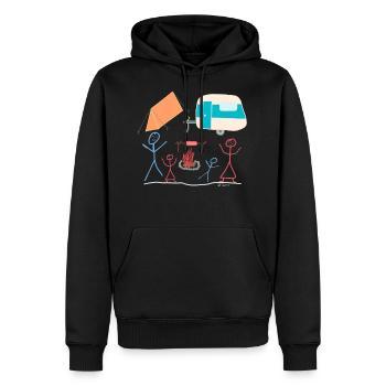 Camping Strichmännchen Zelt Mohnwagen Lagerfeuer - Männer Premium Bio Hoodie - Schwarz - Vorne - Nico (187cm)