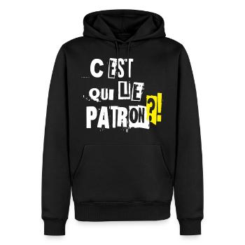 C'est qui le patron ? Cadeau humour et drôle - Sweat à capuche Premium bio Homme - noir - Devant - Nico (187cm)