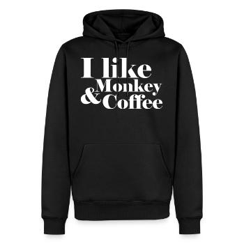 monkey lover ,I like Monkey and Coffee - Männer Premium Bio Hoodie - Schwarz - Vorne - Nico (187cm)