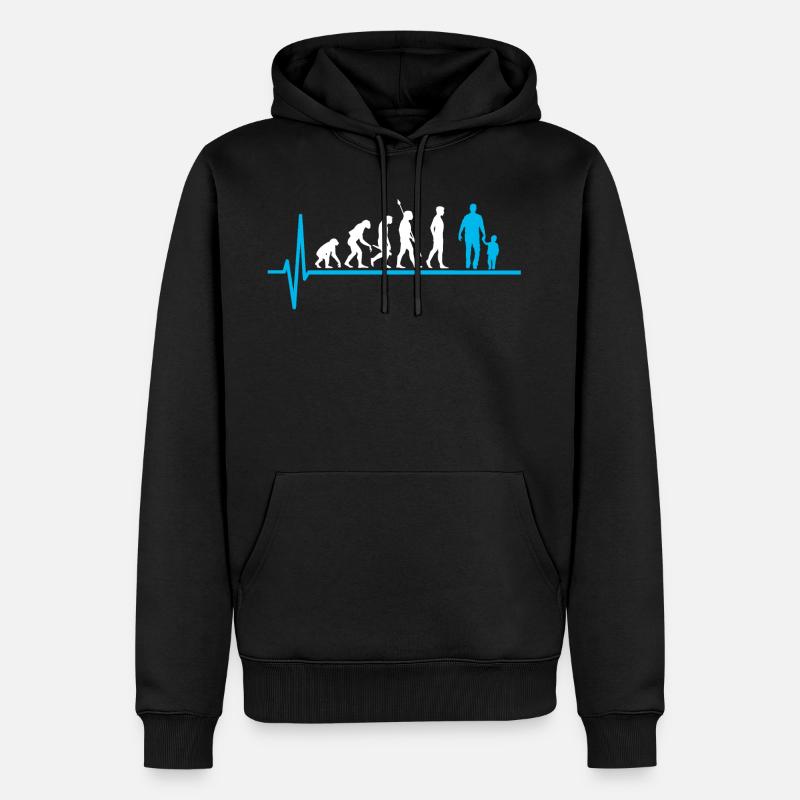 Vater Kind Evolution Papa Vaterschaft - Männer Premium Bio Hoodie - Schwarz