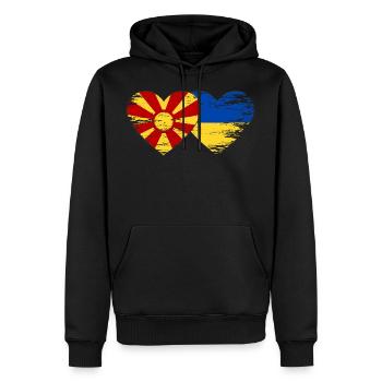 Mazedonien Ukraine Flagge Herz used - Männer Premium Bio Hoodie - Schwarz - Vorne - Nico (187cm)