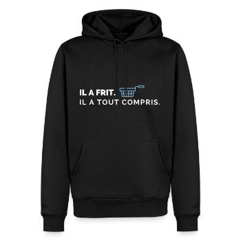 Il a frit - il a tout compris - gras c’est la vie - Sweat à capuche Premium bio Homme - noir - Devant - Nico (187cm)